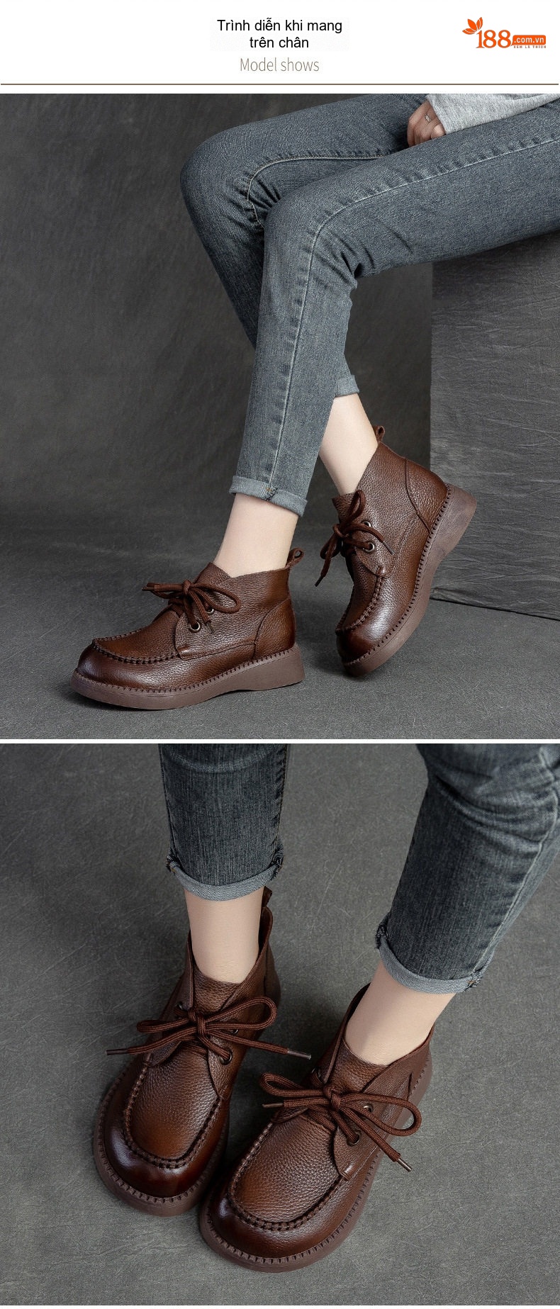 Boot Nữ Cổ Cao Vải Mờ Mũi Tròn Đế Bằng Chiều Cao Đế Khoảng 3cm Màu Nâu, Đen chi tiết 6