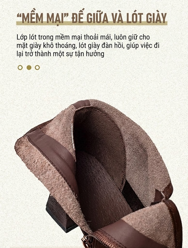 Boot Nữ Cổ chữ V Tim Da Bò Mũi Nhọn Gót Vuông Chiều Cao Đế Khoảng 5cm Màu Đen, Nâu chi tiết 5