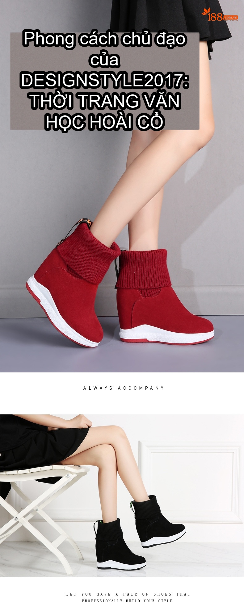 Boot Nữ Cổ Lông Dệt Kim Da Mờ Tăng Chiều Cao Đế Khoảng 10cm Màu Đen, Đỏ chi tiết 1