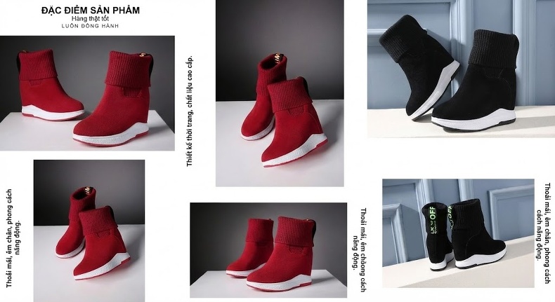 Boot Nữ Cổ Lông Dệt Kim Da Mờ Tăng Chiều Cao Đế Khoảng 10cm Màu Đen, Đỏ chi tiết 4
