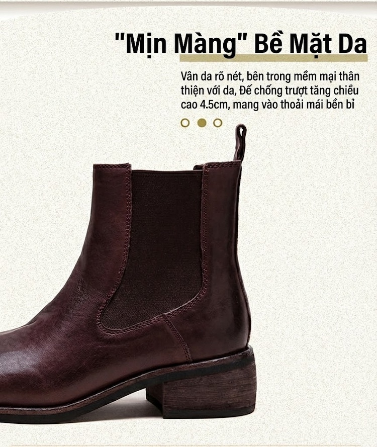 Boot Nữ Cổ Lửng Da Bóng Chiều Cao Đế Khoảng 3cm Màu Đen, Nâu chi tiết 4