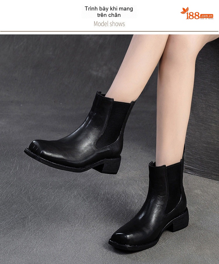 Boot Nữ Cổ Lửng Da Bóng Chiều Cao Đế Khoảng 3cm Màu Đen, Nâu chi tiết 8