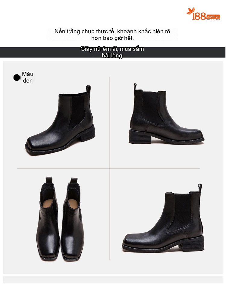 Boot Nữ Cổ Lửng Da Bóng Chiều Cao Đế Khoảng 3cm Màu Đen, Nâu chi tiết 17