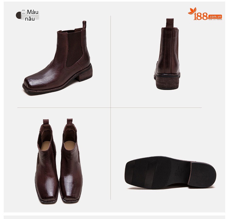 Boot Nữ Cổ Lửng Da Bóng Chiều Cao Đế Khoảng 3cm Màu Đen, Nâu chi tiết 18
