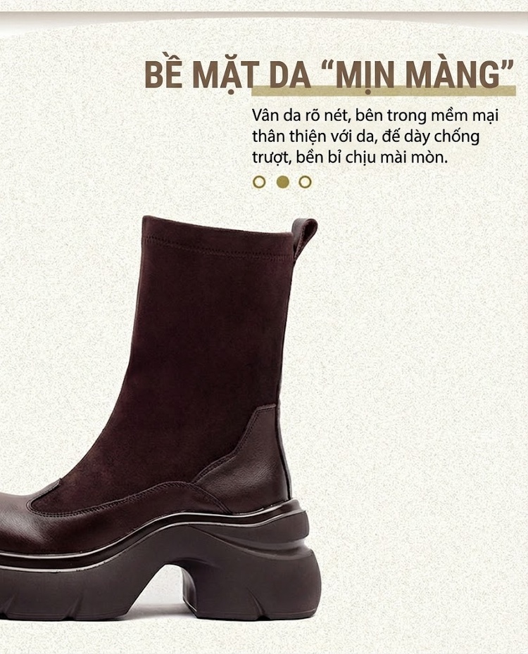 Boot Nữ Cổ Lửng Da Bóng Chiều Cao Đế Khoảng 6cm Phong Cách Retro Màu Đen, Nâu chi tiết 2