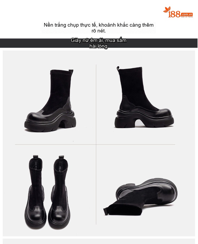 Boot Nữ Cổ Lửng Da Bóng Chiều Cao Đế Khoảng 6cm Phong Cách Retro Màu Đen, Nâu chi tiết 15