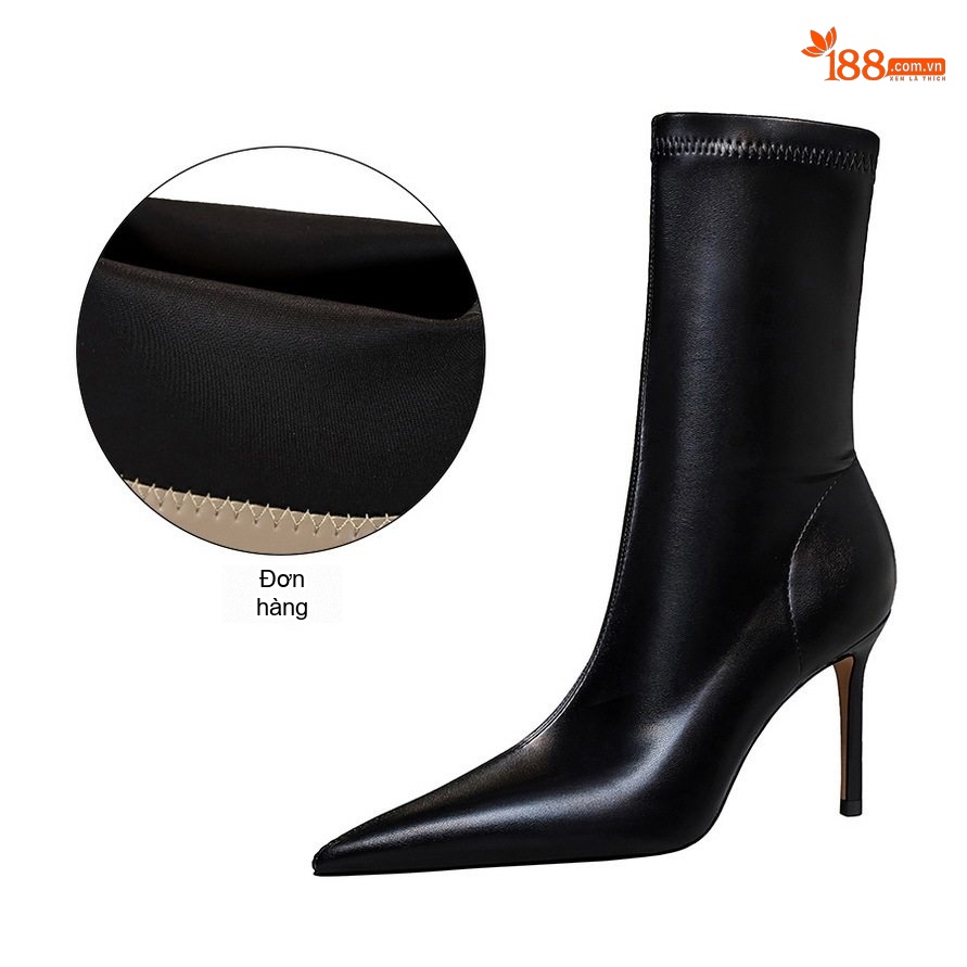 Boot Nữ Cổ Lửng Da Bóng Gót Nhọn Chiều Cao Đế Khoảng 7cm Màu Đen, Nâu, Kem