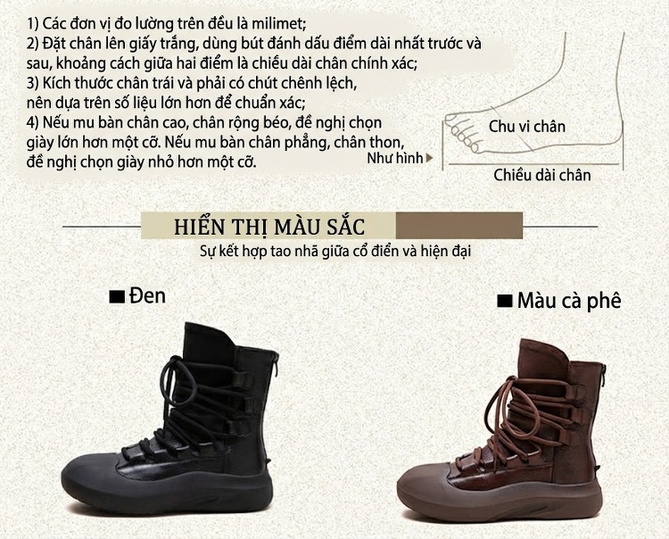 Boot Nữ Cổ Lửng Dây Buộc Đế Dày Phong Cách Retro Chiều Cao Đế Khoảng 4cm Màu Đen, Nâu chi tiết 3