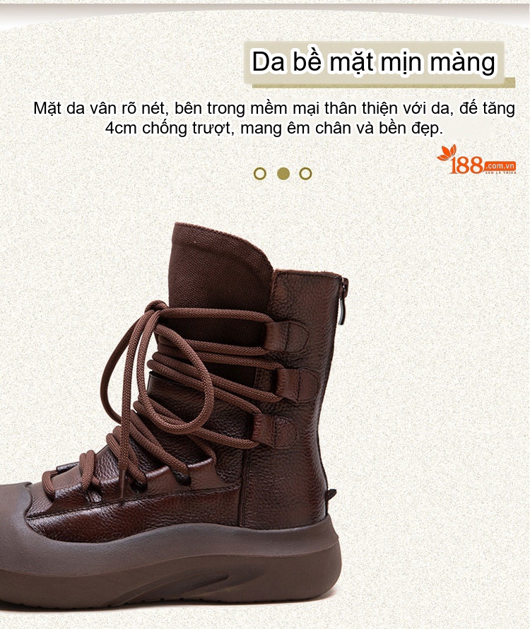 Boot Nữ Cổ Lửng Dây Buộc Đế Dày Phong Cách Retro Chiều Cao Đế Khoảng 4cm Màu Đen, Nâu chi tiết 4