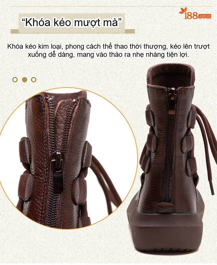 Boot Nữ Cổ Lửng Dây Buộc Đế Dày Phong Cách Retro Chiều Cao Đế Khoảng 4cm Màu Đen, Nâu chi tiết 8