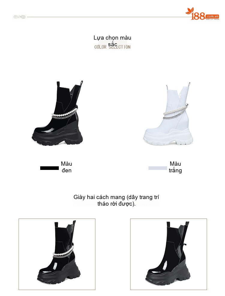Boot Nữ Cổ Lửng Đế Bánh Mì Da Bóng Chiều Cao Đế 12cm Màu Đen, Trắng chi tiết 2