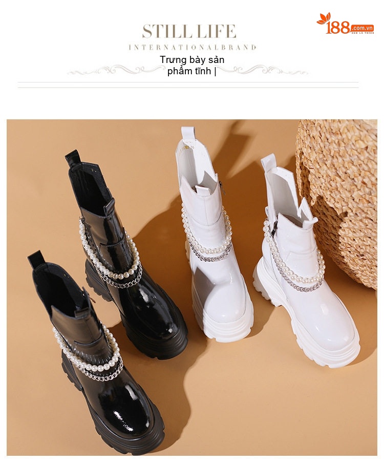 Boot Nữ Cổ Lửng Đế Bánh Mì Da Bóng Chiều Cao Đế 12cm Màu Đen, Trắng chi tiết 13