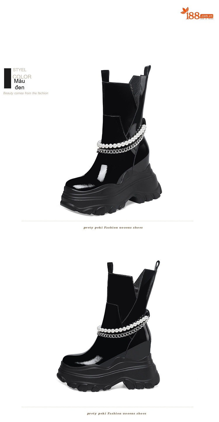 Boot Nữ Cổ Lửng Đế Bánh Mì Da Bóng Chiều Cao Đế 12cm Màu Đen, Trắng chi tiết 18