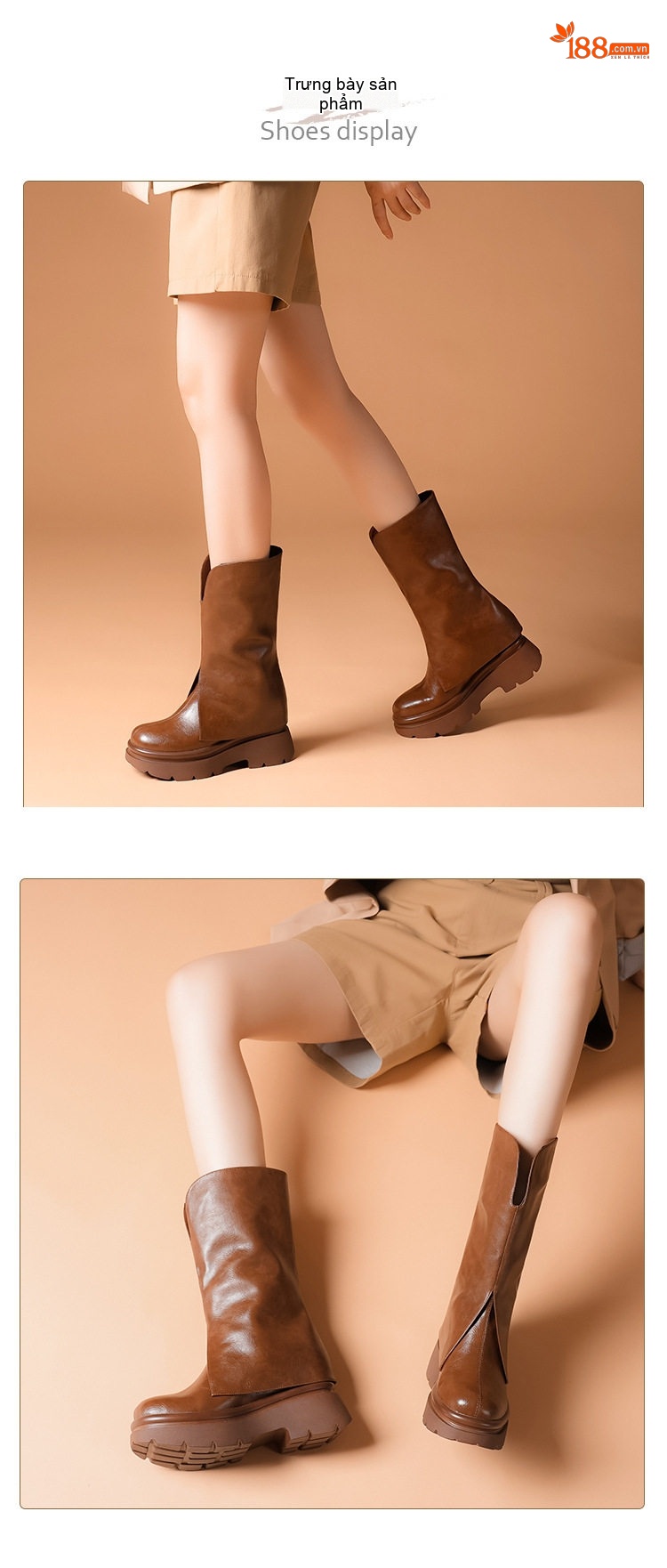 Boot Nữ Cổ Lửng Đế Dày Phong Cách Anh Chiều Cao Đế Khoảng 5cm Màu Đen, Nâu chi tiết 1
