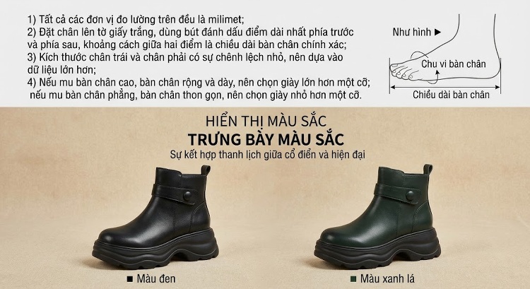 Boot Nữ Cổ Lửng Đế Dày Phong Cách Retro Chiều Cao Đế Khoảng 6cm Màu Đen chi tiết 2