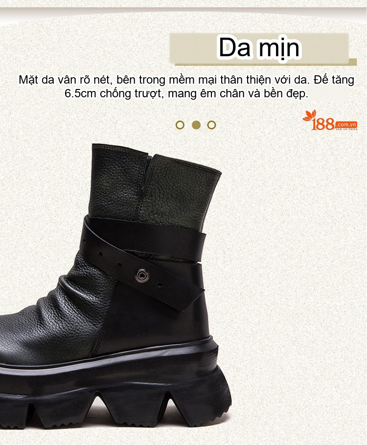 Boot Nữ Cổ Lửng Đế Dày Phong Cách Retro Chiều Cao Đế Khoảng 6cm Màu Đen chi tiết 3