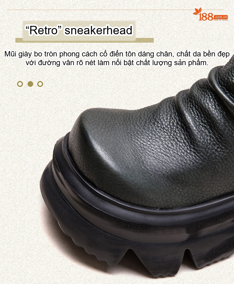 Boot Nữ Cổ Lửng Đế Dày Phong Cách Retro Chiều Cao Đế Khoảng 6cm Màu Đen chi tiết 4