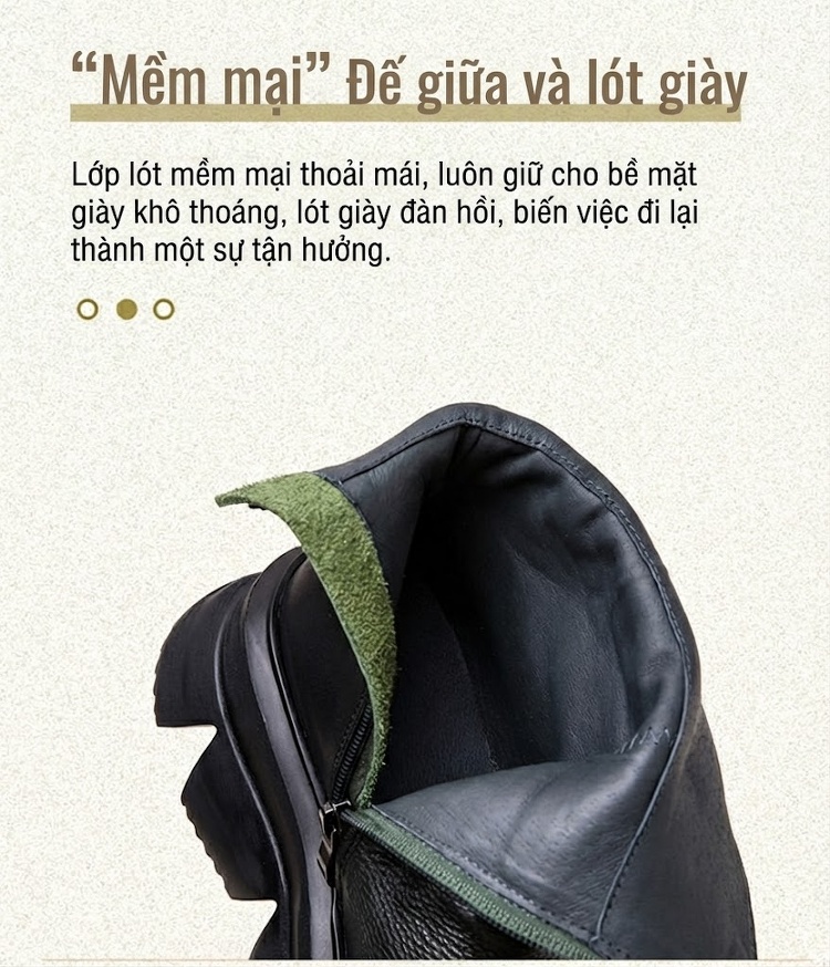 Boot Nữ Cổ Lửng Đế Dày Phong Cách Retro Chiều Cao Đế Khoảng 6cm Màu Đen chi tiết 6