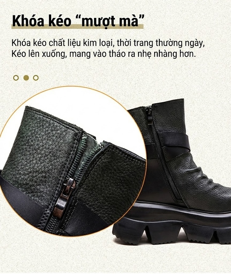 Boot Nữ Cổ Lửng Đế Dày Phong Cách Retro Chiều Cao Đế Khoảng 6cm Màu Đen chi tiết 7