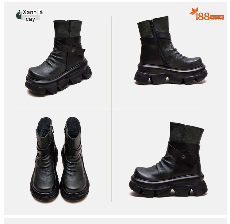 Boot Nữ Cổ Lửng Đế Dày Phong Cách Retro Chiều Cao Đế Khoảng 6cm Màu Đen chi tiết 18