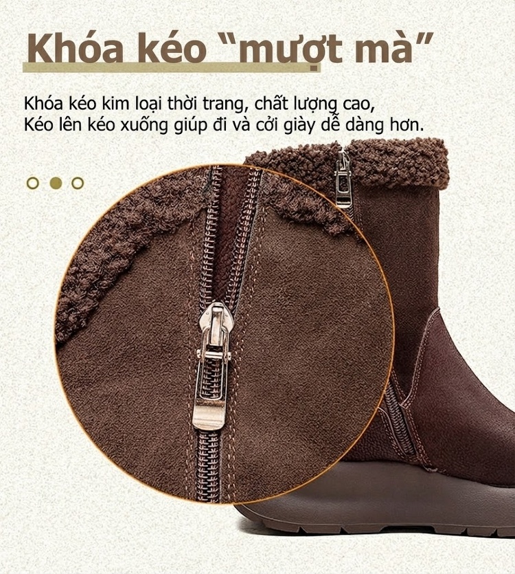 Boot Nữ Cổ Lửng Lót Lông Giữ Ấm Chiều Cao Đế Khoảng 4cm Màu Nâu, Đen, Kem chi tiết 6