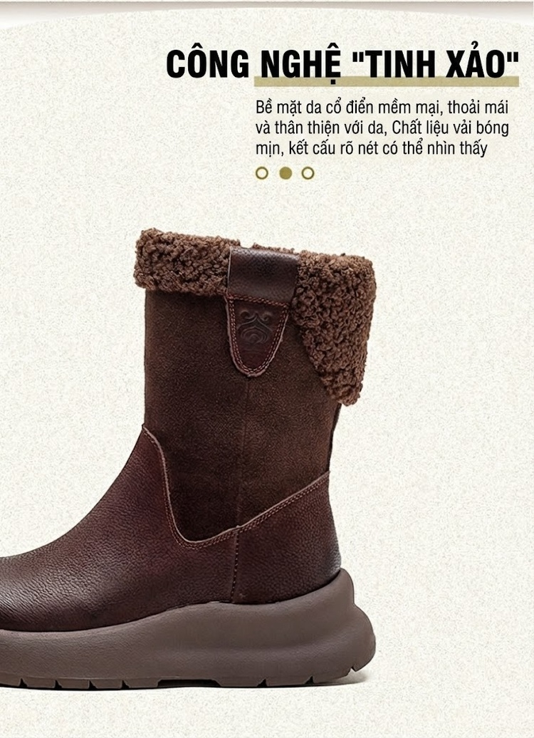 Boot Nữ Cổ Lửng Lót Lông Giữ Ấm Chiều Cao Đế Khoảng 4cm Màu Nâu, Đen, Kem chi tiết 2