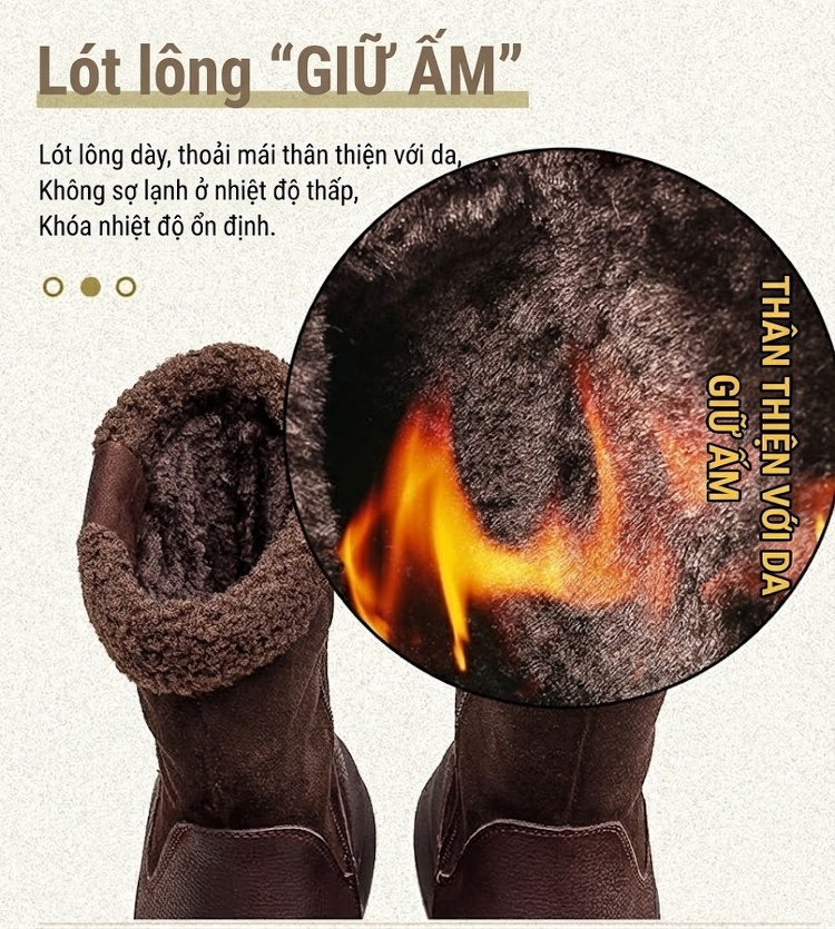 Boot Nữ Cổ Lửng Lót Lông Giữ Ấm Chiều Cao Đế Khoảng 4cm Màu Nâu, Đen, Kem chi tiết 5