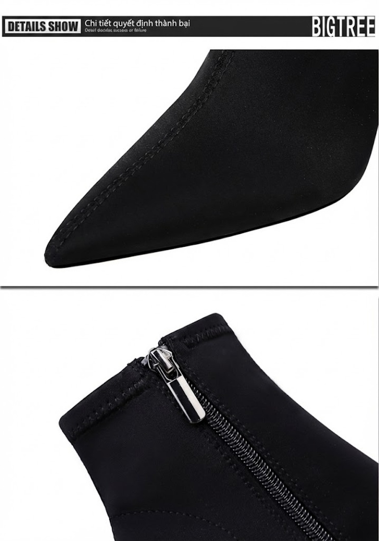 Boot Nữ Cổ Lửng Ôm Chân Gót Nhọn Chiều Cao Đế Khoảng 7cm Màu Đen chi tiết 10