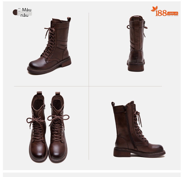 Boot Nữ Cổ Lửng Phong Cách Anh Quốc Giày Motor Chiều Cao Đế Khoảng 3cm Màu Đen, Nâu chi tiết 18