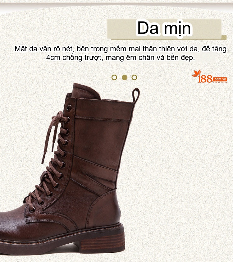 Boot Nữ Cổ Lửng Phong Cách Anh Quốc Giày Motor Chiều Cao Đế Khoảng 3cm Màu Đen, Nâu chi tiết 3
