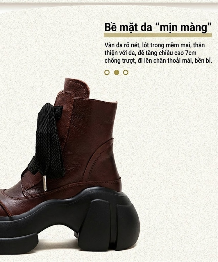 Boot Nữ Cổ Ngắn Da Bò Lót Lông Giữ Ấm Chiều Cao Đế Khoảng 6cm Màu Đen, Nâu chi tiết 2