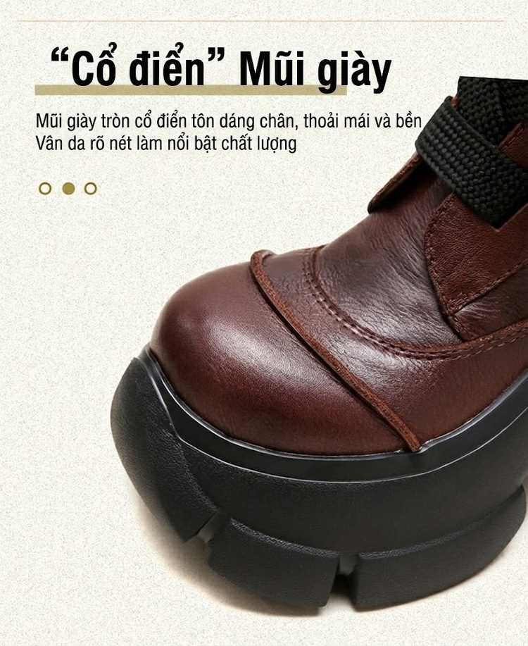 Boot Nữ Cổ Ngắn Da Bò Lót Lông Giữ Ấm Chiều Cao Đế Khoảng 6cm Màu Đen, Nâu chi tiết 3