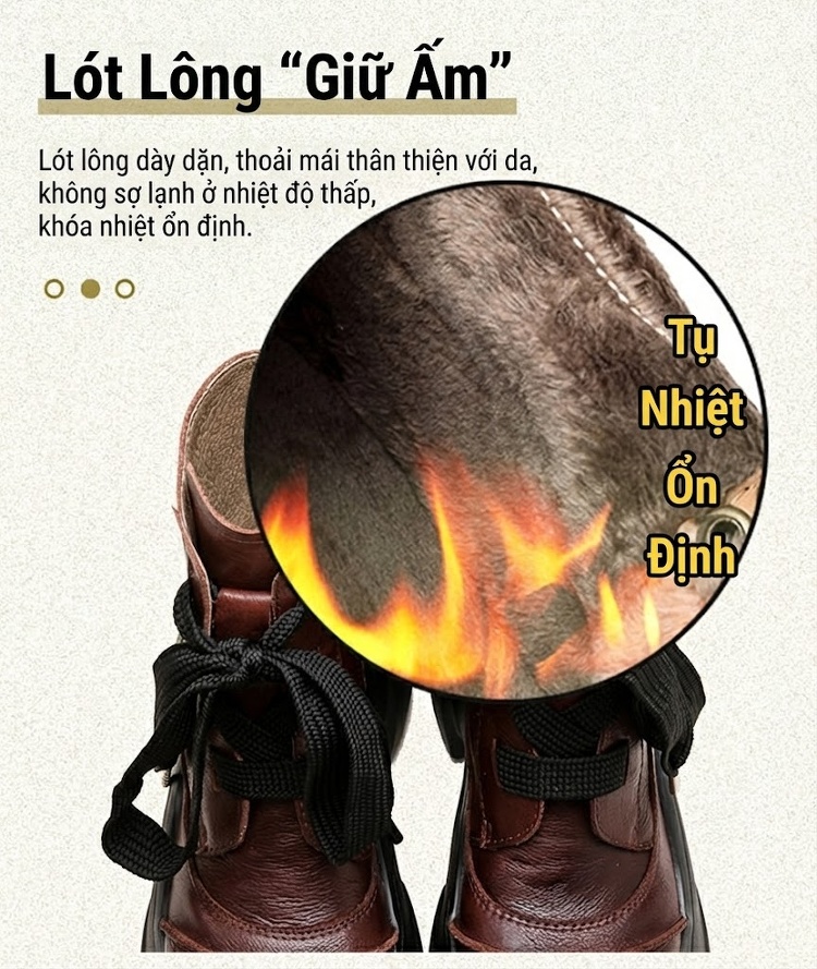 Boot Nữ Cổ Ngắn Da Bò Lót Lông Giữ Ấm Chiều Cao Đế Khoảng 6cm Màu Đen, Nâu chi tiết 5