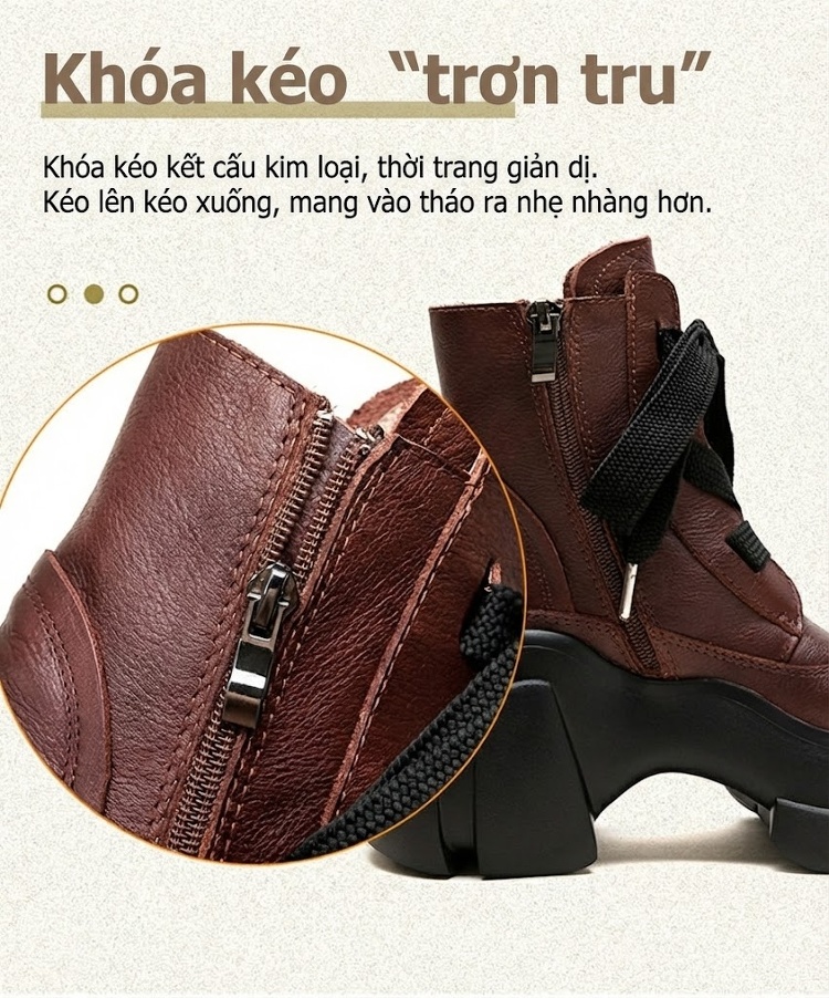 Boot Nữ Cổ Ngắn Da Bò Lót Lông Giữ Ấm Chiều Cao Đế Khoảng 6cm Màu Đen, Nâu chi tiết 6