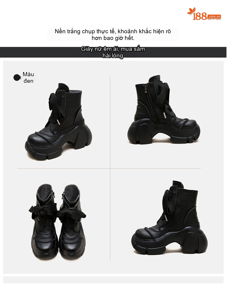 Boot Nữ Cổ Ngắn Da Bò Lót Lông Giữ Ấm Chiều Cao Đế Khoảng 6cm Màu Đen, Nâu chi tiết 16