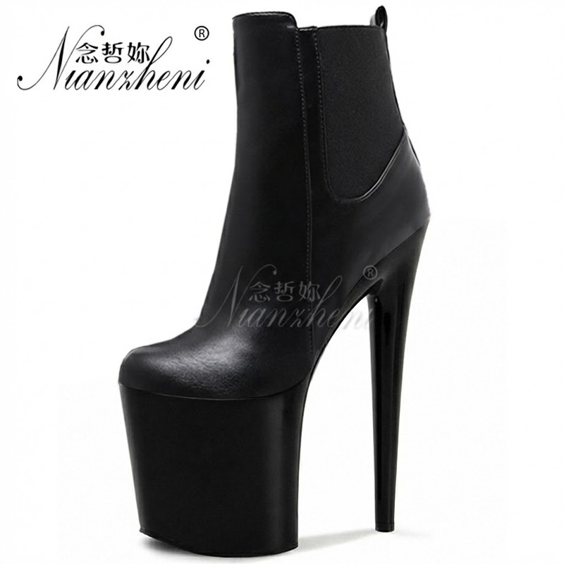 Boot Nữ Cổ Ngắn Da Bóng Đế Siêu Cao 15cm Phong Cách Gợi Cảm Màu Đen