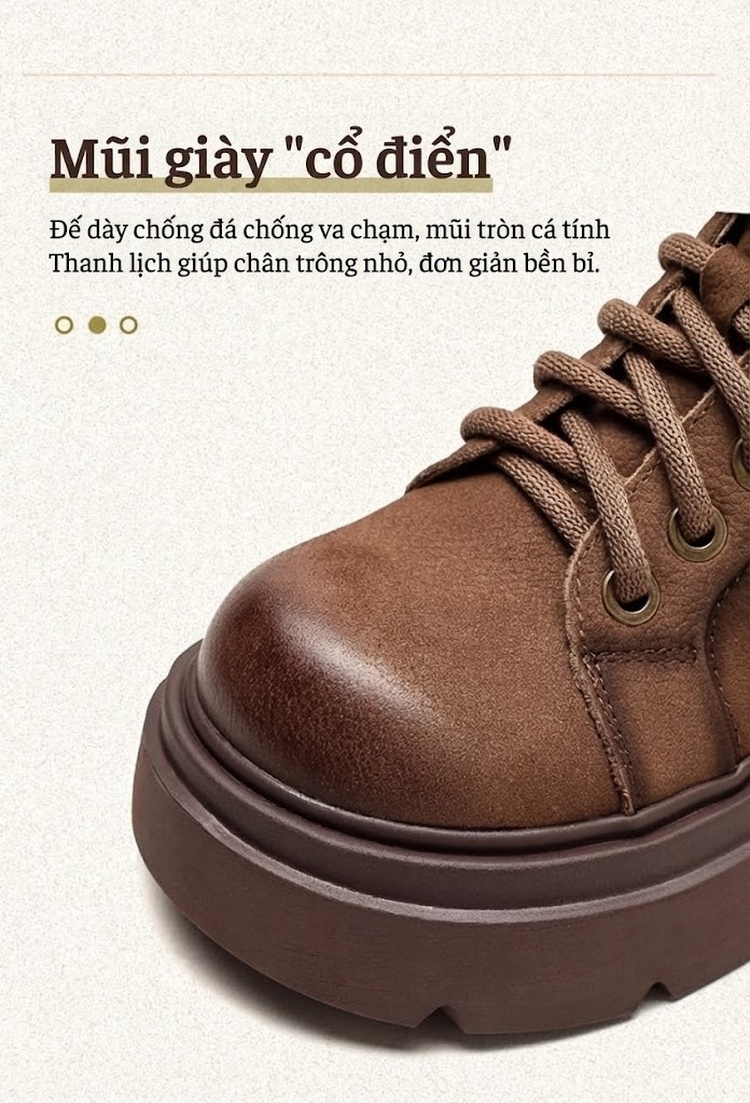 Boot Nữ Cổ Ngắn Da Mờ Buộc Dây Chiều Cao Đế Khoảng 5cm Màu Nâu, Vàng chi tiết 4