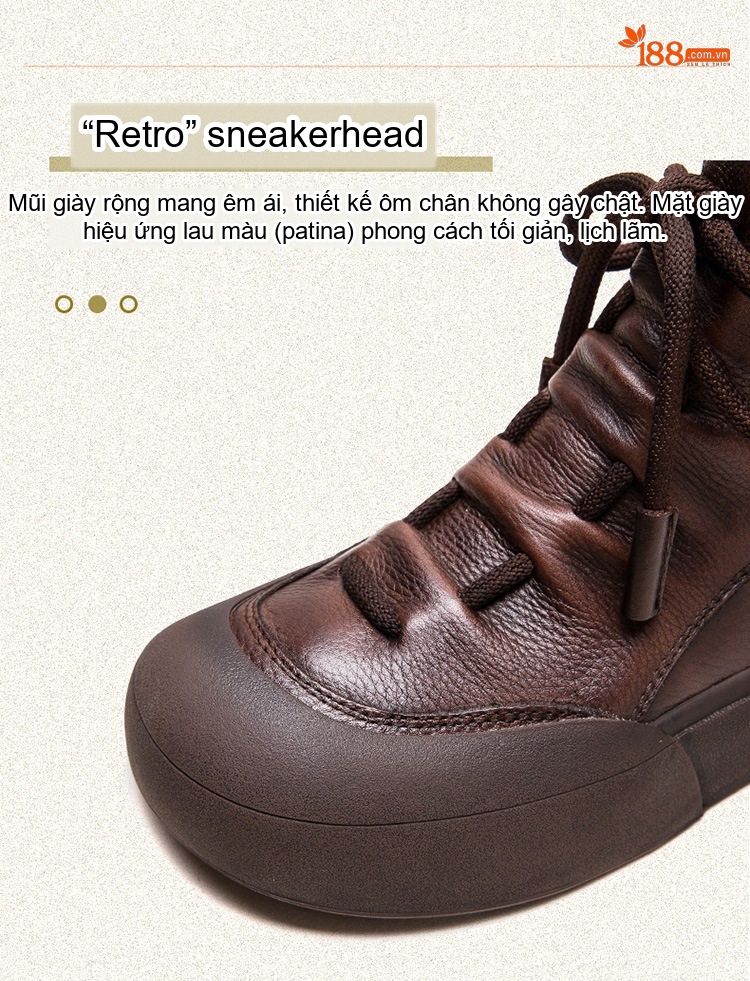 Boot Nữ Cổ Ngắn Da Mờ Buộc Dây Đế Dày Chiều Cao Đế Khoảng 3cm Màu Đen, Nâu chi tiết 3