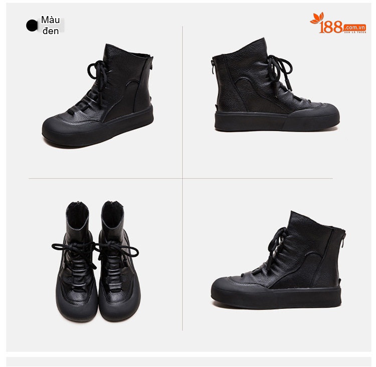 Boot Nữ Cổ Ngắn Da Mờ Buộc Dây Đế Dày Chiều Cao Đế Khoảng 3cm Màu Đen, Nâu chi tiết 16