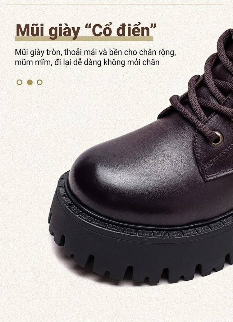 Boot Nữ Cổ Ngắn Dây Buộc Đế Dày Chiều Cao Đế Khoảng 5cm Lót Lông Giữ Ấm Màu Đen, Nâu chi tiết 3