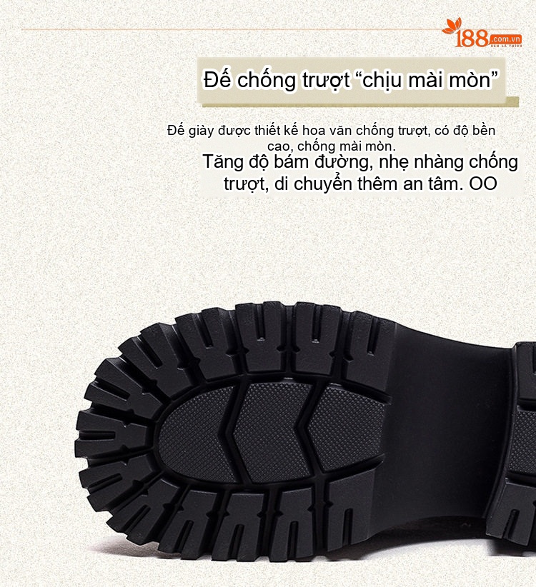 Boot Nữ Cổ Ngắn Dây Buộc Đế Dày Chiều Cao Đế Khoảng 5cm Lót Lông Giữ Ấm Màu Đen, Nâu chi tiết 4