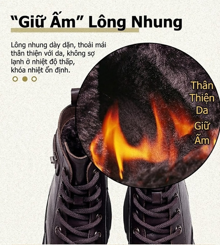 Boot Nữ Cổ Ngắn Dây Buộc Đế Dày Chiều Cao Đế Khoảng 5cm Lót Lông Giữ Ấm Màu Đen, Nâu chi tiết 5