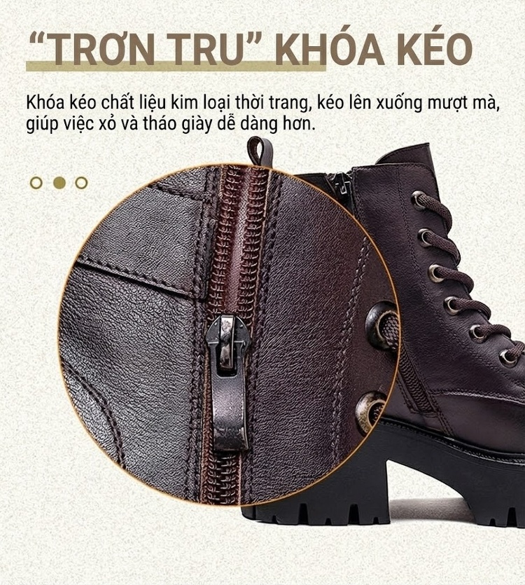 Boot Nữ Cổ Ngắn Dây Buộc Đế Dày Chiều Cao Đế Khoảng 5cm Lót Lông Giữ Ấm Màu Đen, Nâu chi tiết 6
