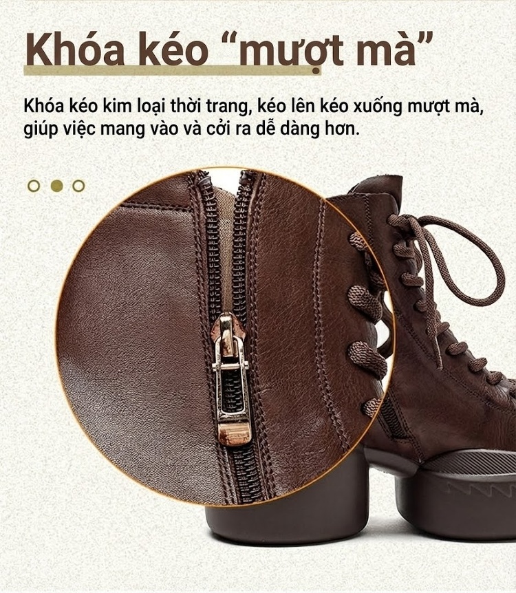 Boot Nữ Cổ Ngắn Đế Bánh Mì Dây Buộc Chiều Cao Đế Khoảng 8cm Màu Đen, Nâu chi tiết 7