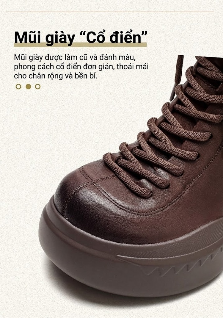 Boot Nữ Cổ Ngắn Đế Bánh Mì Dây Buộc Chiều Cao Đế Khoảng 8cm Màu Đen, Nâu chi tiết 4