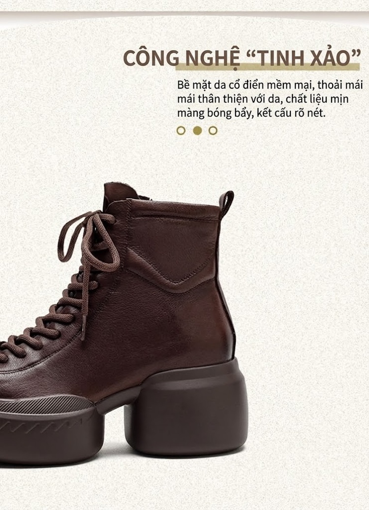 Boot Nữ Cổ Ngắn Đế Bánh Mì Dây Buộc Chiều Cao Đế Khoảng 8cm Màu Đen, Nâu chi tiết 3