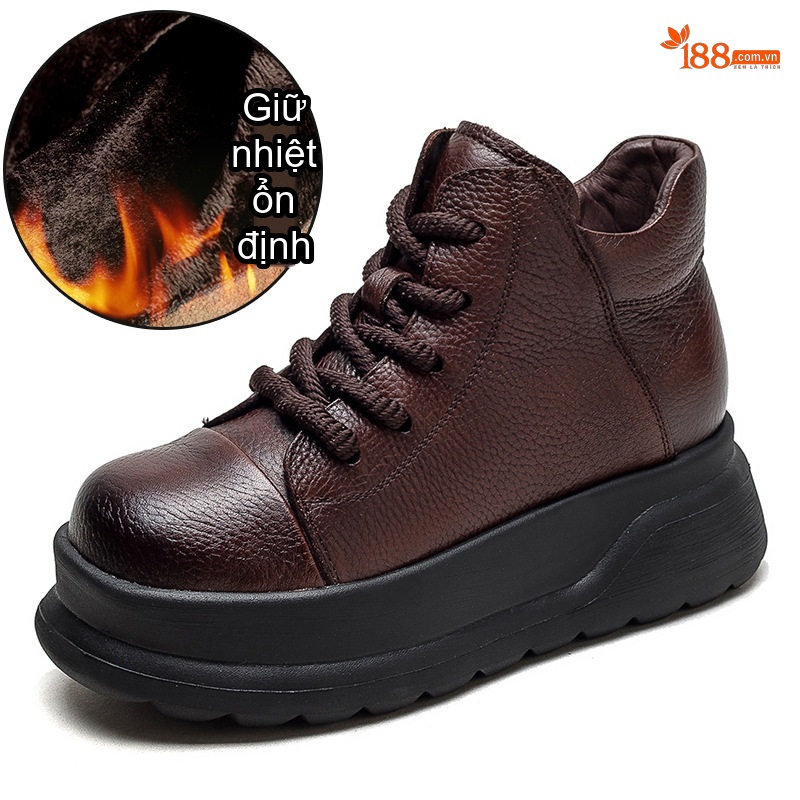 Boot Nữ Cổ Ngắn Đế Dày Chiều Cao Đế Khoảng 5cm Khóa Kéo Bên Hông Lót Lông Giữ Ấm Màu Đen, Nâu