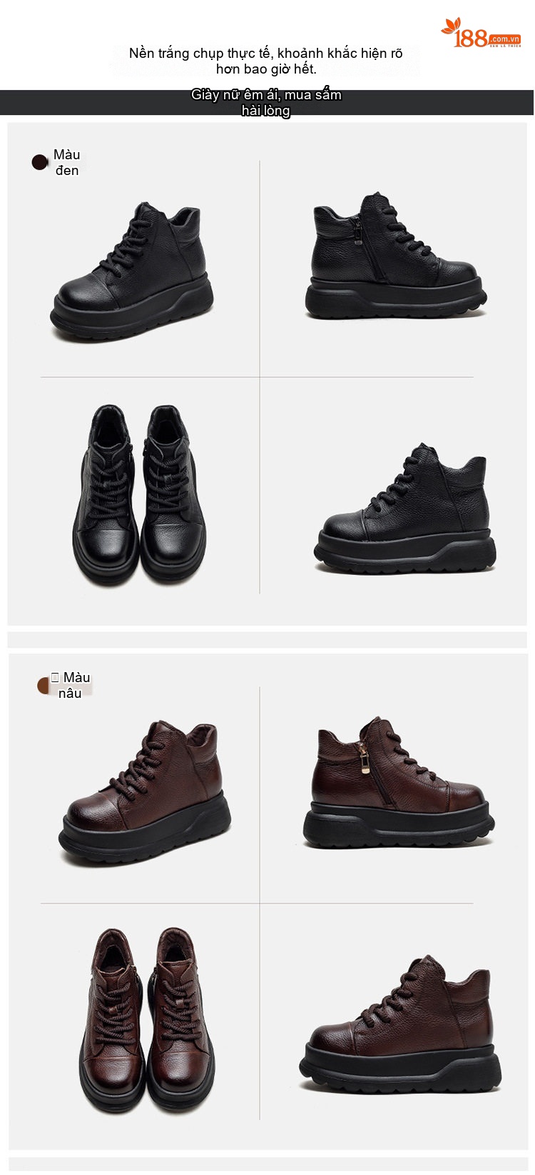 Boot Nữ Cổ Ngắn Đế Dày Chiều Cao Đế Khoảng 5cm Khóa Kéo Bên Hông Lót Lông Giữ Ấm Màu Đen, Nâu chi tiết 15
