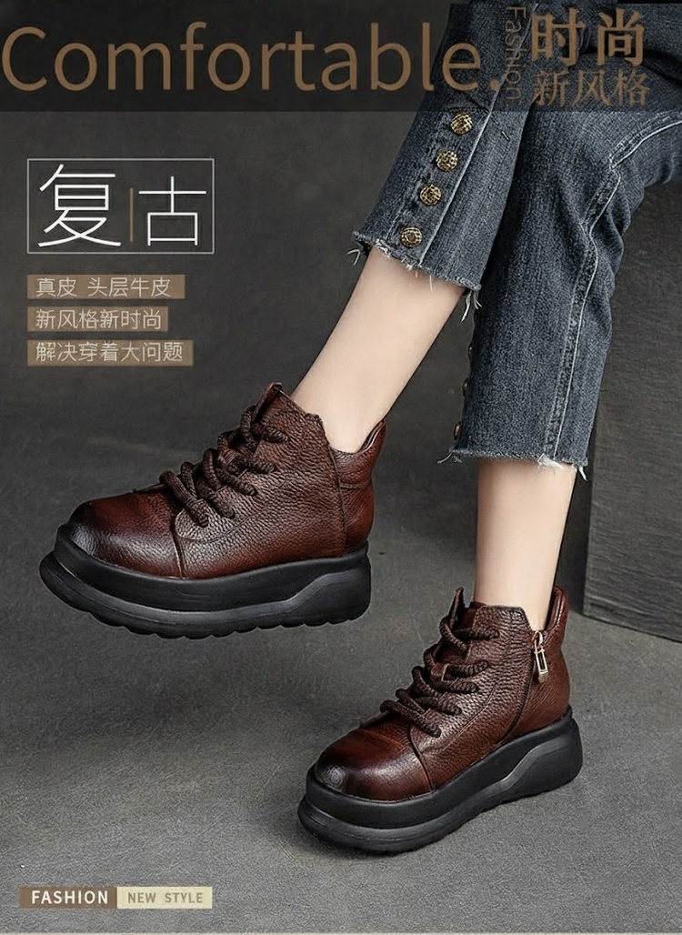 Boot Nữ Cổ Ngắn Đế Dày Chiều Cao Đế Khoảng 5cm Khóa Kéo Bên Hông Lót Lông Giữ Ấm Màu Đen, Nâu chi tiết 2