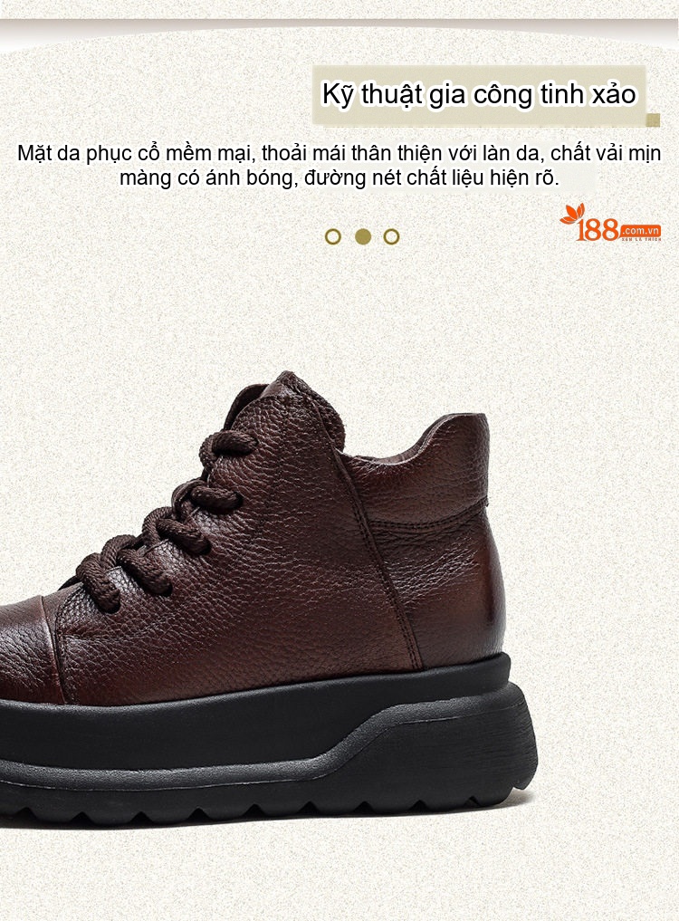 Boot Nữ Cổ Ngắn Đế Dày Chiều Cao Đế Khoảng 5cm Khóa Kéo Bên Hông Lót Lông Giữ Ấm Màu Đen, Nâu chi tiết 3